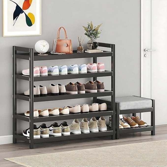 Shoe Rack for Closet, 5-Tier Adjustable Shoe Organizer, Long Shoe Shelf Storage for Sneaker and Boot Free Standing Shoe Rack for Entryway, Garage, Small Spaces, Dorm
