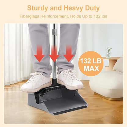 Broom and Dustpan Set, 51'' Broom with Dustpan Combo Set, Large Standing Dustpans Long Handle, Brooms and Dustpans for Restaurant Garage Floor Lobby Pet Hair Indoor Outdoor - Grey and Black