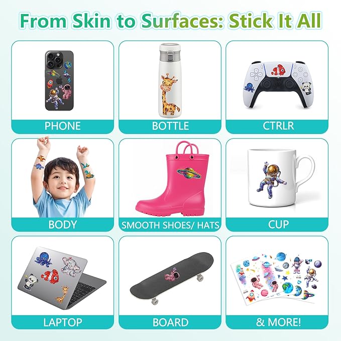 150+ Kids Glitter Temporary Tattoos for Boys – Individually Wrapped, Waterproof Tattoo Stickers – Mermaid, Dinosaur, Animal, Ocean, Space & More