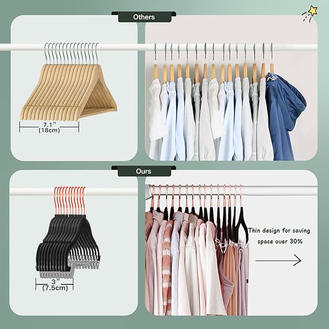 Stormix Baby Hangers - 24 Pack Non-Slip Heavy-Duty Kids Hangers with Clips - Black (Rose Gold Hook) for Shirts, Pants, Skirts, Dresses, Jackets, Coats