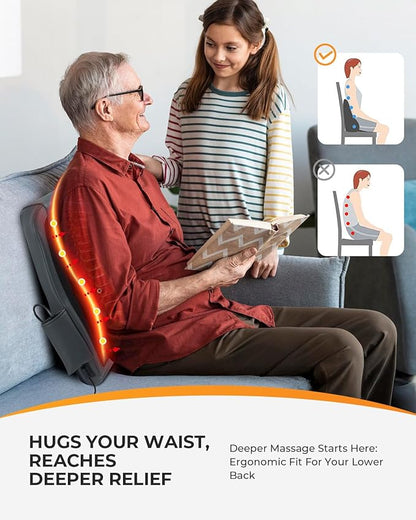 CooCoCo Shiatsu Back Massager with Heat - Lower Back Massager for Pain Relief Deep Tissue, Ideal Gifts for Men Women, 4D Kneading Back Massage with Movable Massage Heads, Christmas Gifts 2025(Corded)