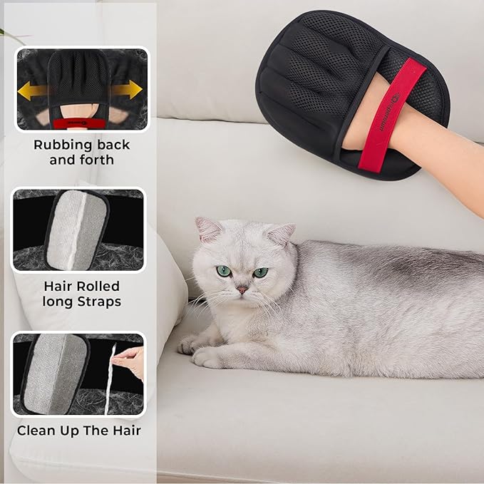 Pet Hair Removal Glove for Cats & Dogs, Upgraded Five-Finger Electrostatic Pet Hair Gloves, Reusable Magic Brush Pet Hair Remover Tool for Laundry, Car Seat, Couch, Carpet (Black 1PC)