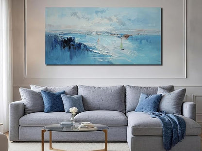 Ardemy Abstract Canvas Wall Art for Living Room Blue Coastal Textured Pictures Paintins Wall Decor Teal Artwork for Walls Home Office Kitchen Bedroom Dining Room Large 58"x29"