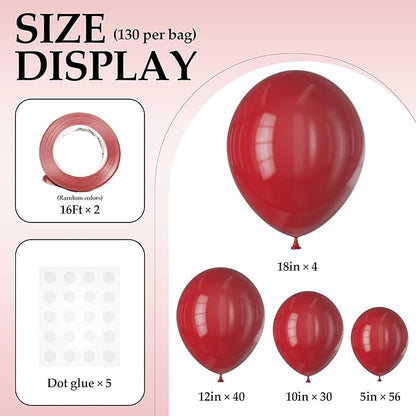 130PCS Burgundy Balloons, Latex Balloons Different Sizes 18/12/10/5 Inch, Helium Balloons with Ribbon, Party Balloon Set for Birthday Wedding Graduation Anniversary Baby Shower Decoration
