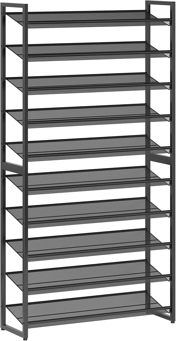 Shoe Rack,10 Tier Metal Shoe Organizer,Max Holds 50 Pairs,Heavy Duty Shoes Shelf for Garage, Entryway, Closet,Black