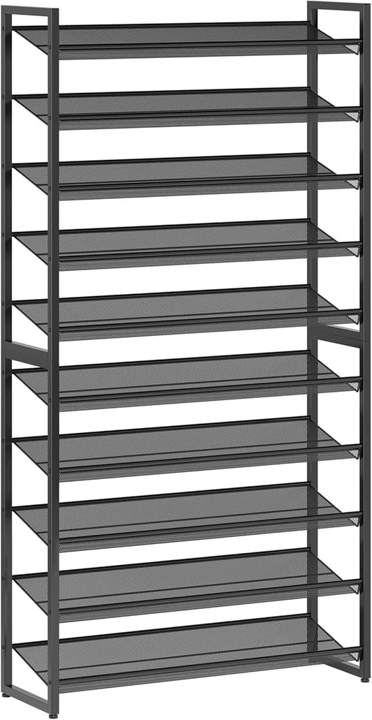 Shoe Rack,10 Tier Metal Shoe Organizer,Max Holds 50 Pairs,Heavy Duty Shoes Shelf for Garage, Entryway, Closet,Black