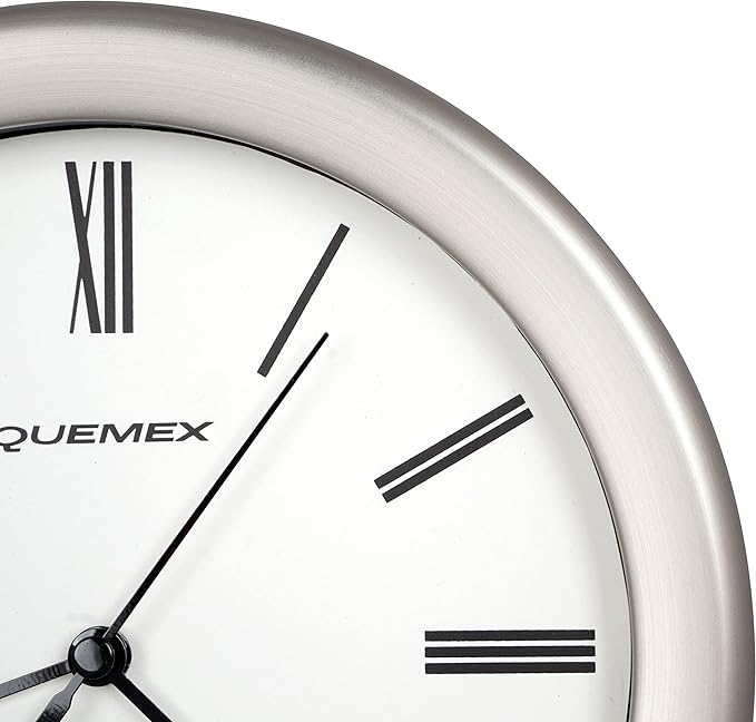 JUSTIME 8.5 inch Brushed Metal Water Resistant Wall Clock, Special for Small Space, Office, Boats, RV (WM86-BN-R Brushed Nickel)