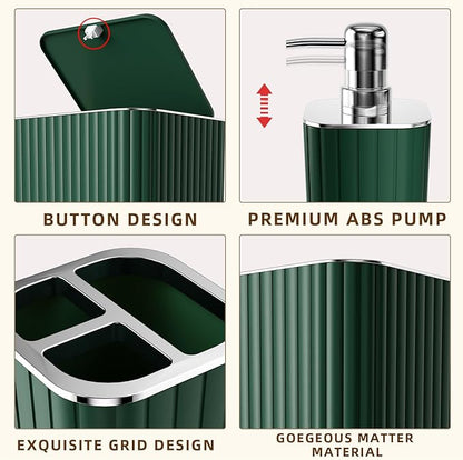 Bathroom Set- 25PC Green Bathroom Sets, Bathroom Set with Shower Curtain and Rugs, Dark Green Shower Curtain Set, Bathroom Accessories Set, Bathroom Trash Can