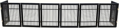 Pet Dog Gate Strong and Durable Freestanding Folding Acacia Hardwood Portable Wooden Fence Indoors or Outdoors by Urnporium (Black Pet Gate, 8 Panel 24" Tall)
