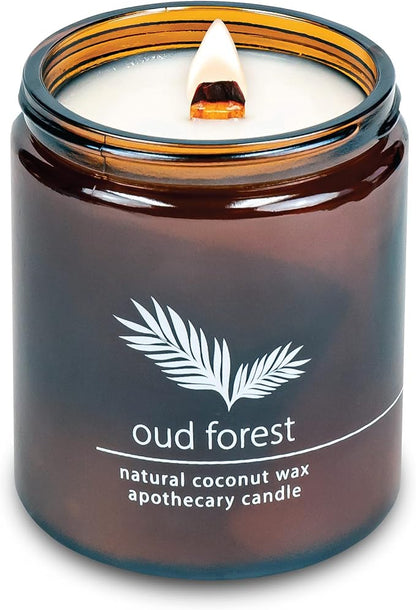 Hemlock Park Crackling Wood Wick Candle Handcrafted with Natural Coconut Wax (Standard 8 oz, Oud Forest)
