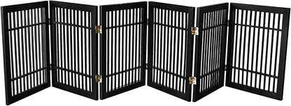 Pet Dog Gate Strong and Durable Freestanding Folding Acacia Hardwood Portable Wooden Fence Indoors or Outdoors by Urnporium (Black Pet Gate, 6 Panel 24" Tall)