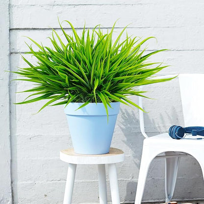 Uieke 6 Bundles Artificial Outdoor Plants UV Resistant Fake Grass Plants Faux Plastic Plants Greenery Shrubs for Home Garden Pathway Window Box Front Porch Cemetery Spring Summer Decor, Green