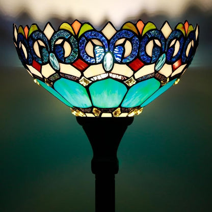 Tiffany Floor Lamp Torchiere Stained Glass Torch Lamp 12X12X67 Inch Antique Standing Corner Light (Blue Jewelry Baroque)