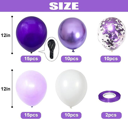 Balloon Purple and White, 60 Packs 12 Inch Dark Purple Light Purple Metallic Chrome Purple Confetti Balloons Set for Girls Women Wedding Birthday Baby Shower Bridal Shower Bachelorette Decorations
