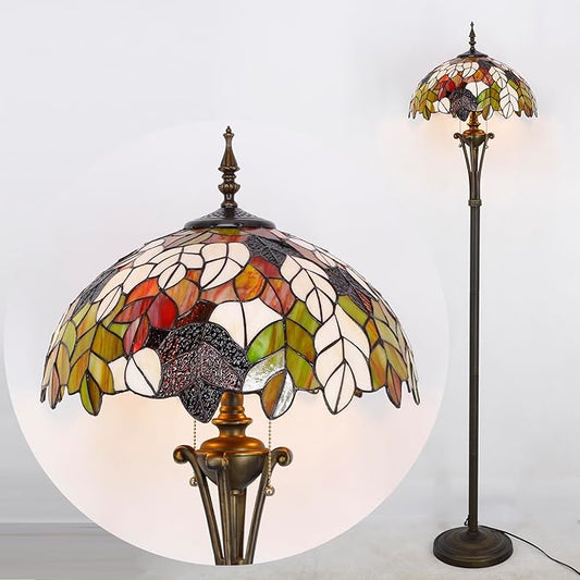 Tiffany Floor Lamp Maple Leaf Stained Glass Standing Reading Light 16X16X70 Inches Antique Pole Corner Lamp Decor Bedroom Office Living Room
