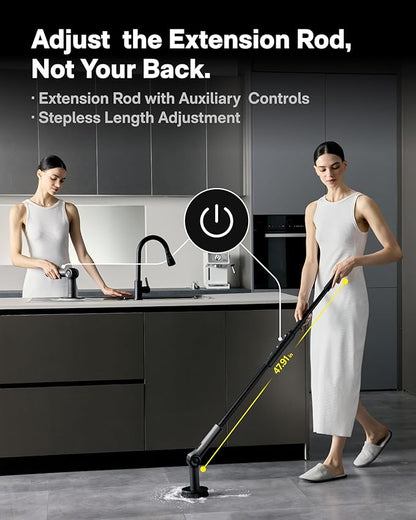 HOTO Flexi™ Cordless Electric Spin Scrubber, Adjustable Angle, Extendable Handle, Smart Display, IPX7 Waterproof, Powerful Cleaning Scrubber with 8 Replaceable Brush Heads, for Bathroom, Tile, Bathtub