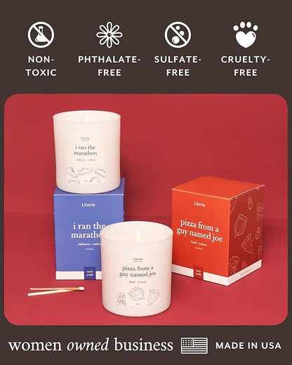 Literie NYC Inspired Scented Candle: I Ran The Marathon - Oakmoss & Amber Scent, 9oz, 50 Hour Burn, Vegan Soy & Coconut Blend Candle for Home Decor, Gift for Women & Men