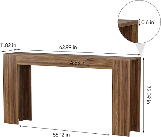 Vibe & Dine 63" Entryway Table, Farmhouse Console Table Foy Hallway Table, Narrow Long Wood Couch Table Behind Sofa for Living Room, Walnut