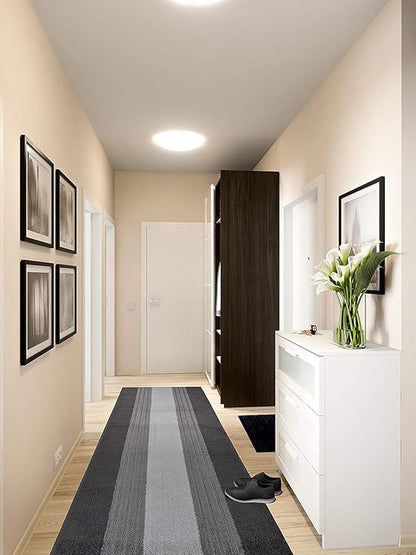 Custom Cut Hallway Runner Rug, Slip Resistant, 31 Inch Wide X Your Choice of Length, Lines Anthracite, 31 Inch X 16 feet