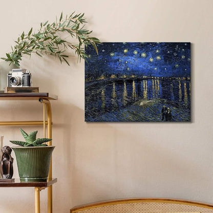 Wexford Home Decor Landscape Canvas Wall Art Abstract Floral Painting Modern Pictures Artwork Decoration for Living Room Kitchen Bathroom Office, Ready to Hang, starry night over rhone, 8x12