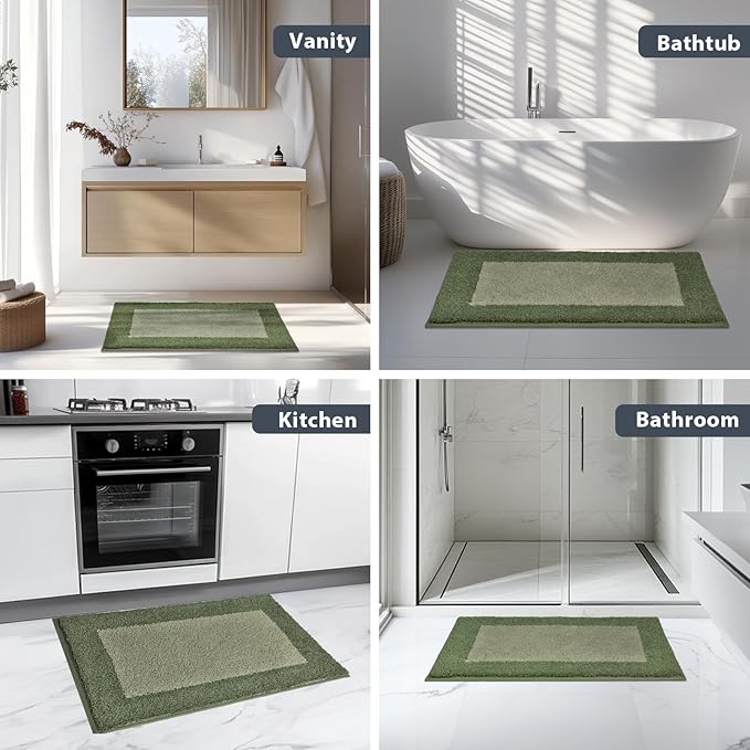 Bathroom Rugs 20" x 30", Non-Slip Extra Soft Absorbent Bath Rugs, Machine Washable Quick Dry Bath Mats for Bathroom Floor, Shower, Bathtub and Sink, Sage Green & Budding Green
