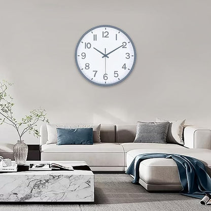 Wall Clocks Battery Operated 12 inch Modern Wall Clock,Silent Non Ticking Wall Clock for Living Room Bedroom Kitchen Office Classroom Decor (Wood Grain Gray White)