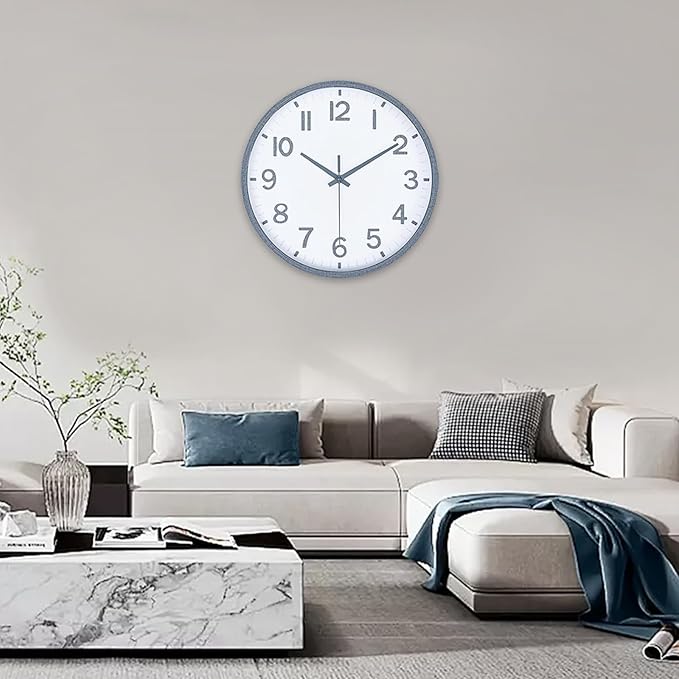 Wall Clocks Battery Operated 10 inch Modern Wall Clock,Silent Non Ticking Wall Clock for Living Room Bedroom Kitchen Office Classroom Decor (Texture Gray White)