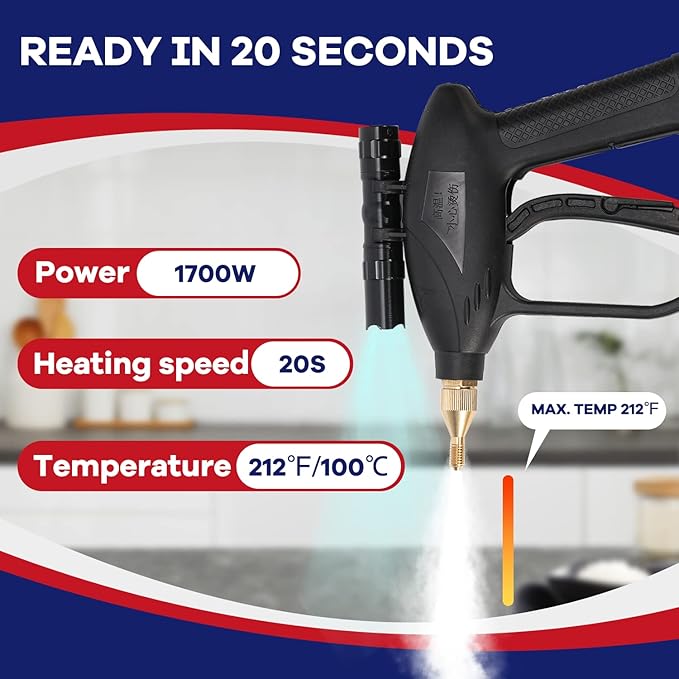 Moongiantgo 1700W High Pressure Steam Cleaner Handheld Portable Tankless Steam Cleaning Machine for Car Detailing Commercial Home Use Kitchen Bathroom Grout Tile (Black, 110V)