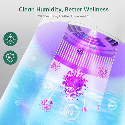 MistFree Smart Humidifier for Bedroom, Evaporative Humidifier No White Dust, Auto Humidity & APP Control, 3L Water Tank Easy to Clean, Sleep Mode, Timing, Humidifiers for Home/Office(White)