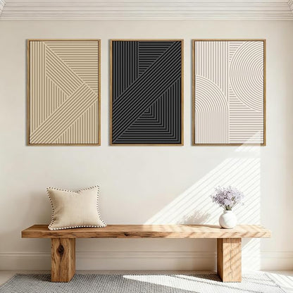 BINCUE Neutral Abstract Wall Art Decor Mid Century Modern Wall Paintings Boho Artwork for Living Room Bedroom Bathroom 16x24 Inch Set of 3