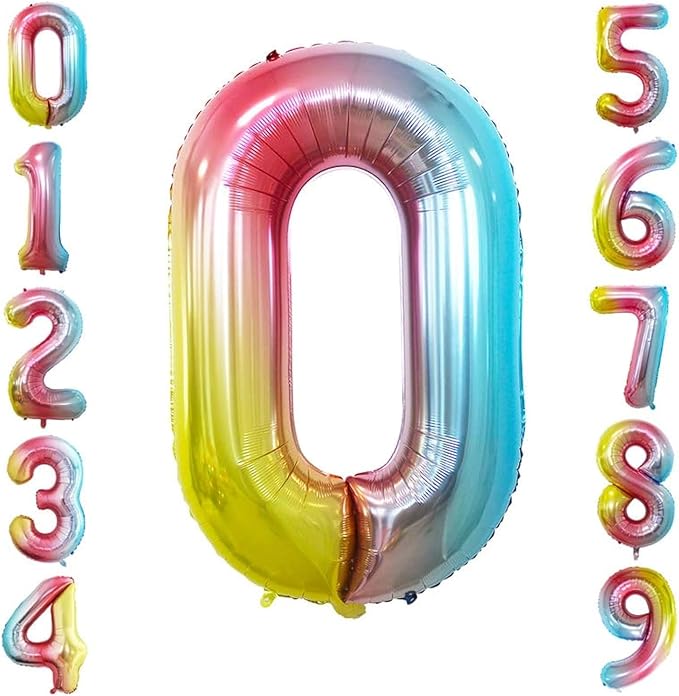 GOER 2 Pcs 42 Inch Rainbow Foil Balloons Number 0 for 10th 20th 30th 40th 50th 60th 70th 80th 90th 100th Birthday Party Supplies Anniversary Decorations