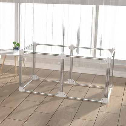 Front Row Foldable Dog Playpen – Durable and Portable Puppy Playpen for Exercise, Rest & Play – Clear Fence Panels with Aluminum Rods and Crate for Dogs and Other Small Pets (Silver, 6-Panel)