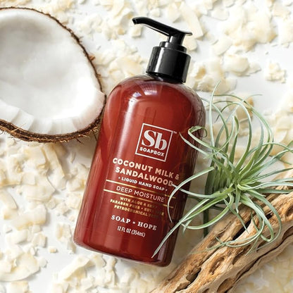 Soapbox Liquid Hand Soap, Coconut Milk & Sandalwood, Gentle & Moisturizing Hand Wash for Kitchen and Bathroom, Vegan & Cruelty Free Scented Hand Soap 12 Ounce Pump Bottles (Pack of 3)