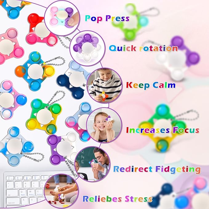 84 PCS Pop Fidget Spinners - Colorful Party Favors for Kids - Sensory Toys for Stress Relief and Anxiety - Classroom Prizes,Goodie Bag Stuffers,Birthday Gifts