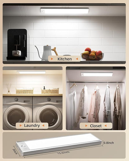 EZVALO 250LM Super Bright Under Cabinet Lighting Wireless, 8000mAh Rechargeable Battery Motion Sensor Light Indoor, Dimmable Under Counter Lights for Kitchen, 3-Inch Ultra-Wide Panel Closet Light