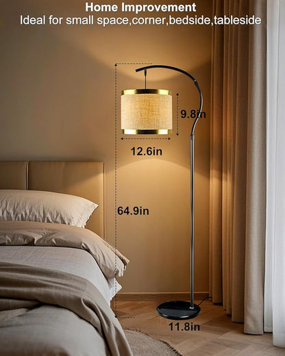 Lightdot 64.9IN Black Arc Floor Lamp, Modern Floor Lamps for for Wedding/Party, Standing Lamp with Linen Shade, Tall Floor Lamp Living Room/Bedroom (Bulbs Included)