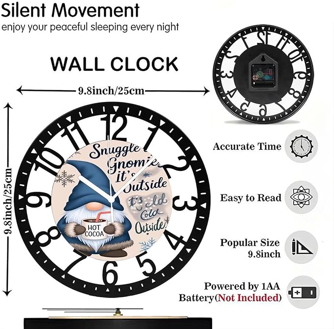 Wall Clock 10 Inch Silent Non-Ticking Modern Clocks Battery Operated - Analog Small Classic for Office, Home, Living Room,Bathroom, Kitchen, Bedroom, School,Snowman Clock
