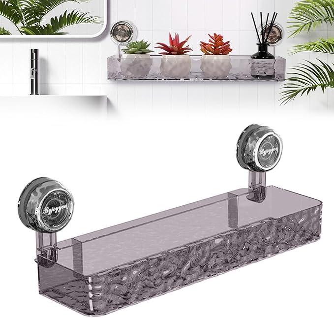 Corrugated Suction Cup Storage Holder,Movable Shower Shelf Suction Cup,Shower Caddy Large Organizer Bathroom,No-Drill Wall Mounted Bathroom Storage Rack Shelf(Black)