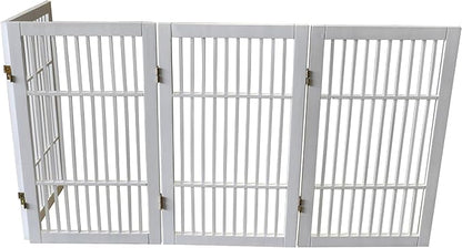 Pet Dog Gate Strong and Durable Freestanding Folding Acacia Hardwood Portable Wooden Fence Indoors or Outdoors by Urnporium (White Pet Gate, 4 Panel 30" Tall)