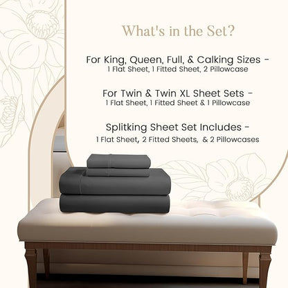 800 Thread Count Egyptian Cotton Sheets Full Sheet Set Deep Pocket, 100% Cotton Bed Sheets Full Size Set, No Pill Soft & Comfy Naturally Cool Breathable Elasticated Sheet & Pillowcase Sets - Charcoal
