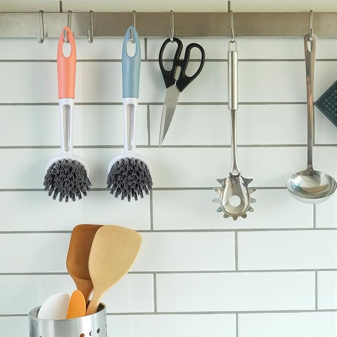 16 Pack Kitchen Scrub Dish Brush with Long Handle Dish Scrubber with Stiff Bristles Scrub Brushes for Housekeeping for Pots and Pans, Kitchen Sink, Multicolor