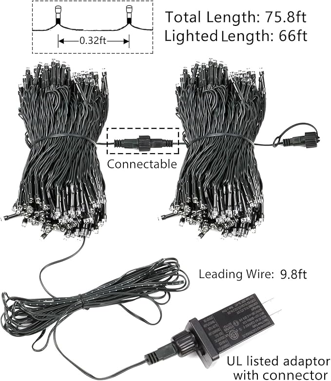 33 FT 100 LED Christmas String Lights Indoor Outdoor, Memory Function & Timer & 8 Modes, UL Certified, Linkable Green Wire Waterproof Twinkle Light for Christmas Tree Party Garden Decor (Warm White)