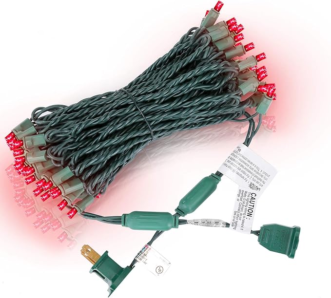 LED Christmas Lights 50 Counts, LED Christmas Light Seamless for Outdoor and Indoor, Commercial Lighting Grade, Red Light, Green Wire, 25 Feet, UL Listed