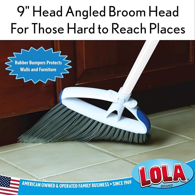 LOLA Small Angle Broom w/Dustpan, up to 14.25" Wide Sweeping, Bristles are Recycled Soda Bottles, Indoor Use & Tight Spaces, 1 Pack