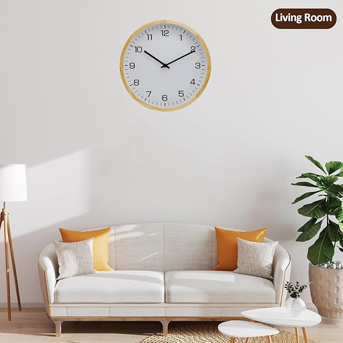 MEIRED Wooden Wall Clock 12 Inch Silent Non Ticking Wall Clocks Battery Operated Wood Analog Retro Round Clock Decorative for Kitchen,Home,Living Room,Classroom, Log White