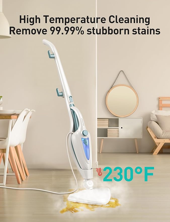 12-in-1 Steam Mop, Fast 15-Sec Heat-Up, 1500W Detachable Handheld Steam Cleaner with 2 Dirt Grip Pads, Removes 99.99% Stubborn Stains for Hardwood Floors, Windows, Tiles, Furniture, Turquoise