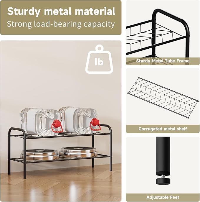 2-Tier Metal Shoe Rack, Free Standing Shoe Storage Rack for Entryway, Closet and Hallway (Black, 2-Tier)