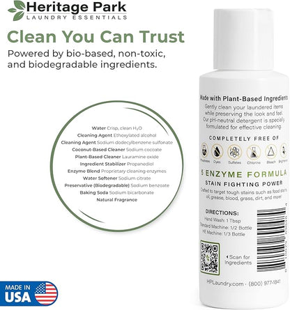 Heritage Park Luxury Laundry Detergent | Dermatologist Tested Plant based Natural & Enzyme Laundry Detergent | Sensitive Skin Friendly - Fragrance Free (4 fl oz Trial Size)