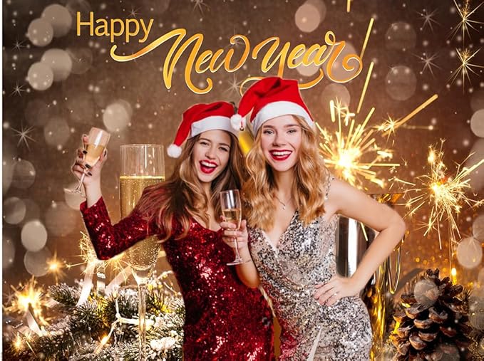 CYLYH 7x5ft Happy New Year Backdrop 2026 New Years Eve Backdrops New Year Party Banner Lucky Horseshoe Champagne Fireworks Christmas New Year Background