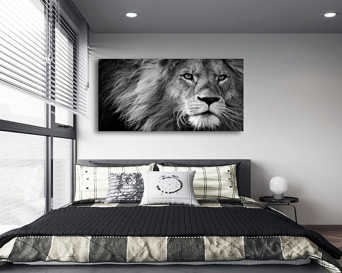 Baisuart Modern Giclee Canvas Prints Stretched Artwork Black and White Lion Pictures to Photo Paintings on Canvas Wall Art for Home Office Decorations Wall Décor XXLarge 30x60inch